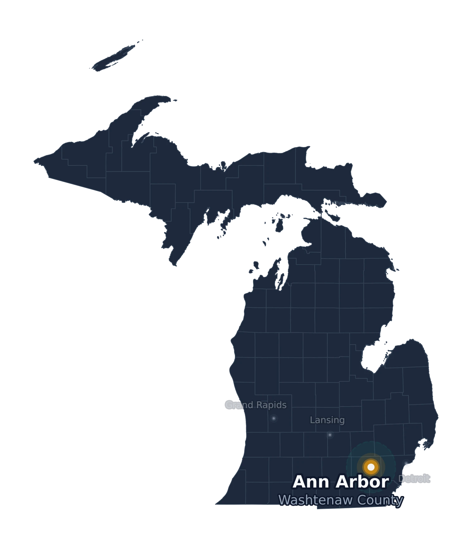 Map of Michigan highlighting Ann Arbor and Washtenaw County service area
